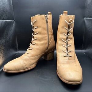 ANTHROPOLOGIE Women's Hadley Leather Lace-Up Booties in Neutral 8.5US, 39EU